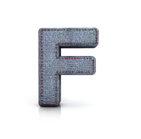 Letter F, Denim - jeans Font. 3d illustration isolated on white.の写真素材