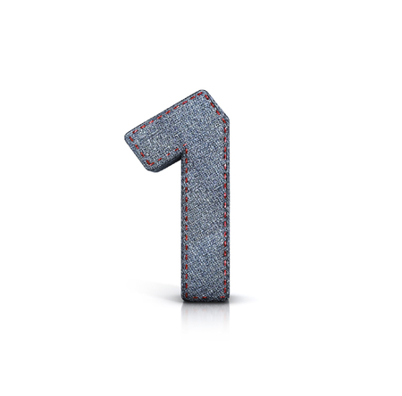 Number 1, Denim - Jeans Font. 3d illustration isolated on white.の写真素材