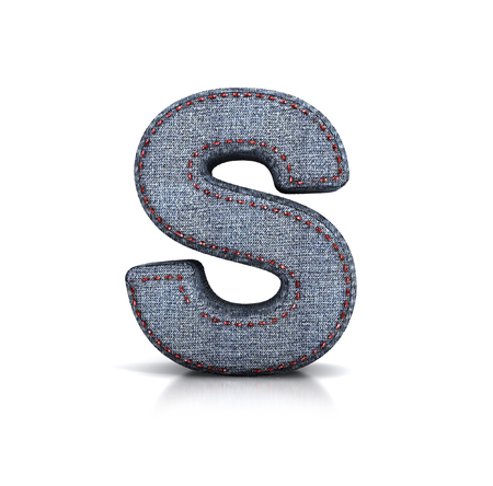 Letter S, Denim - jeans Font. 3d illustration isolated on white.の写真素材
