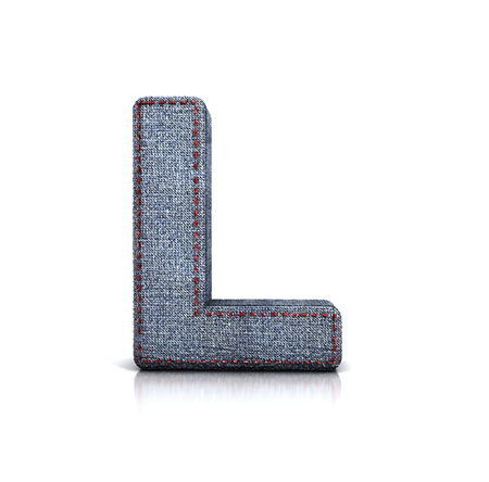 Letter L, Denim - jeans Font. 3d illustration isolated on white.の写真素材