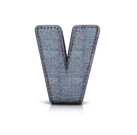 Letter V, Denim - jeans Font. 3d illustration isolated on white.の写真素材