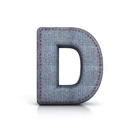 Letter D, Denim - jeans Font. 3d illustration isolated on white.の写真素材