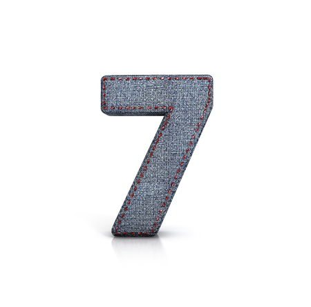 Number 7, Denim - Jeans Font. 3d illustration isolated on white.の写真素材