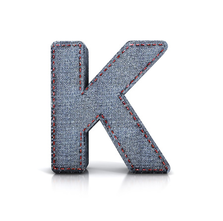 Letter K, Denim - jeans Font. 3d illustration isolated on white.の写真素材