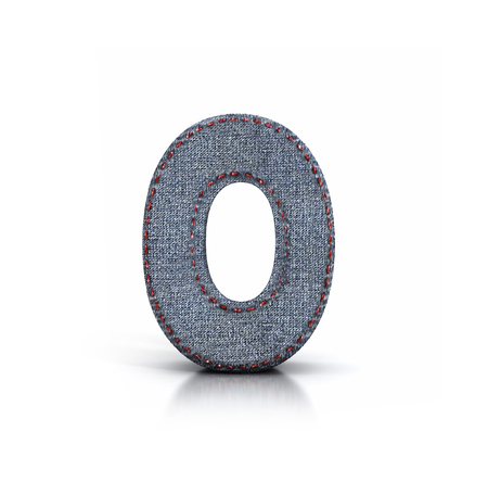 Number 0, Denim - Jeans Font. 3d illustration isolated on white.の写真素材