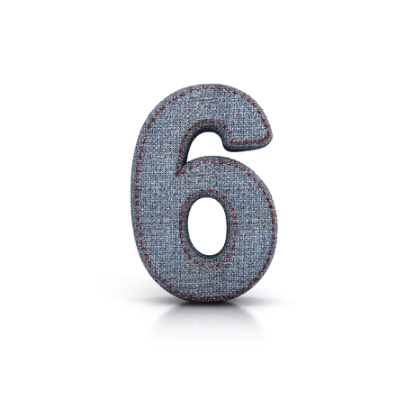 Number 6, Denim - Jeans Font. 3d illustration isolated on white.の写真素材