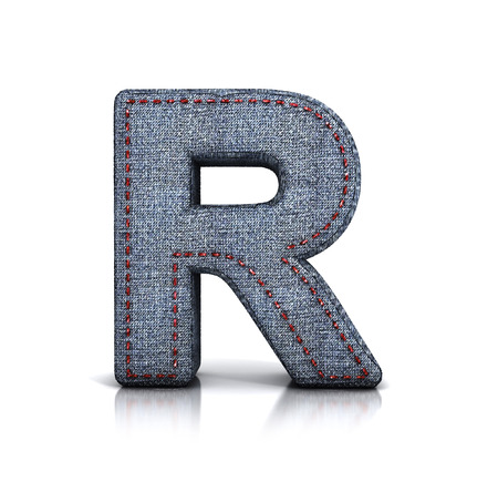 Letter R, Denim - jeans Font. 3d illustration isolated on white.の写真素材