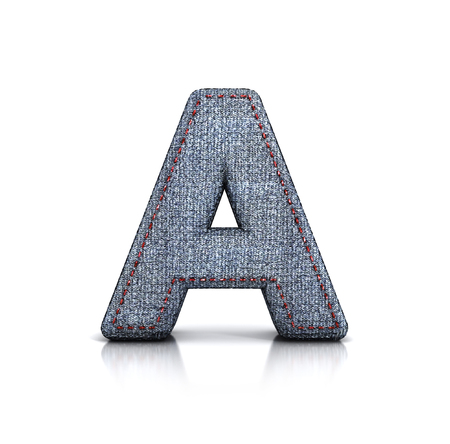 Letter A, Denim - jeans Font. 3d illustration isolated on white.の写真素材