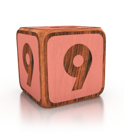 Number 9 wooden blocks Font. 3d illustration isolatedの写真素材