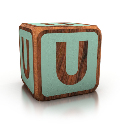 letter U, Wooden Blocks Font isolated on white. 3d Illustration isolatedの写真素材