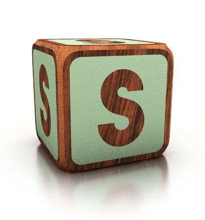 letter S, Wooden Blocks Font isolated on white. 3d Illustration isolatedの写真素材
