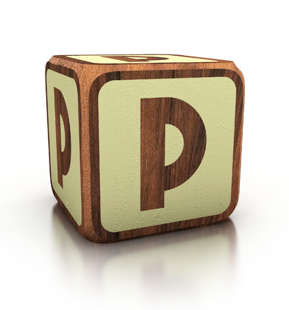 letter P, Wooden Blocks Font isolated on white. 3d Illustration isolatedの写真素材
