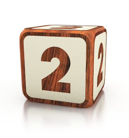 Number 2 wooden blocks Font. 3d illustration isolatedの写真素材