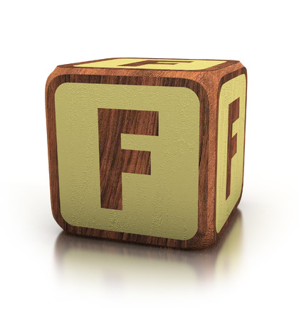 letter F, Wooden Blocks Font isolated on white. 3d Illustration isolatedの写真素材