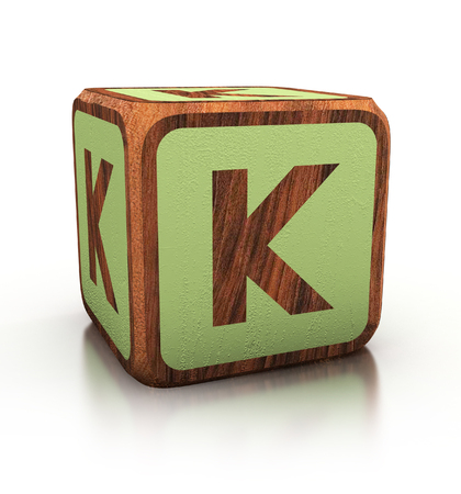 letter K, Wooden Blocks Font isolated on white. 3d Illustration isolatedの写真素材