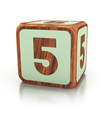 Number 5 wooden blocks Font. 3d illustration isolatedの写真素材