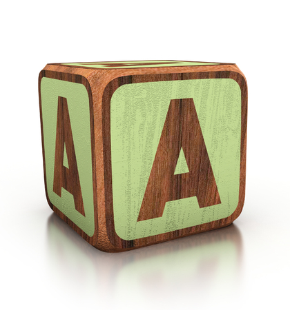 letter A, Wooden Blocks Font isolated on white. 3d Illustration isolatedの写真素材