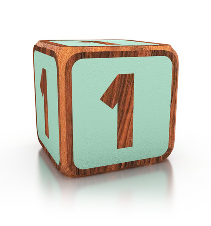 Number 1 wooden blocks Font. 3d illustration isolatedの写真素材