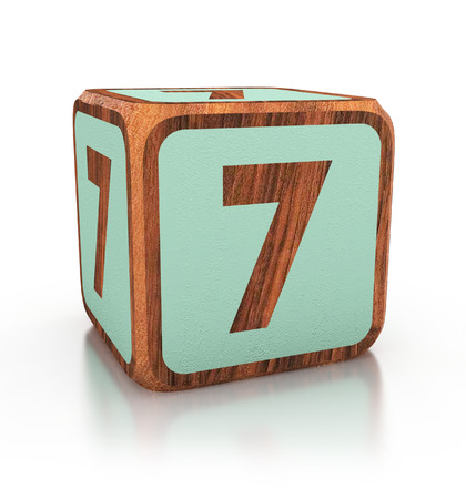 Number 7 wooden blocks Font. 3d illustration isolatedの写真素材