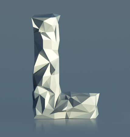 Rocky Font, Letter L, with cliff edges. Polygonal Alphabet. 3d illustration isolatedの写真素材
