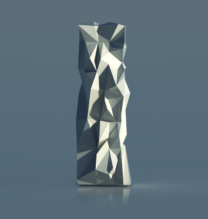 Rocky Font, Letter I, with cliff edges. Polygonal Alphabet. 3d illustration isolatedの写真素材