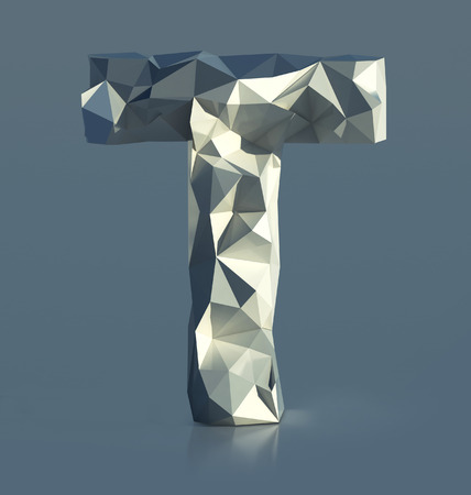 Rocky Font, Letter T, with cliff edges. Polygonal Alphabet. 3d illustration isolatedの写真素材