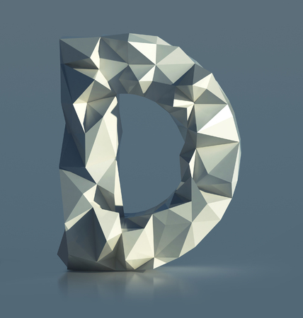 Rocky Font, Letter D, with cliff edges. Polygonal Alphabet. 3d illustration isolatedの写真素材