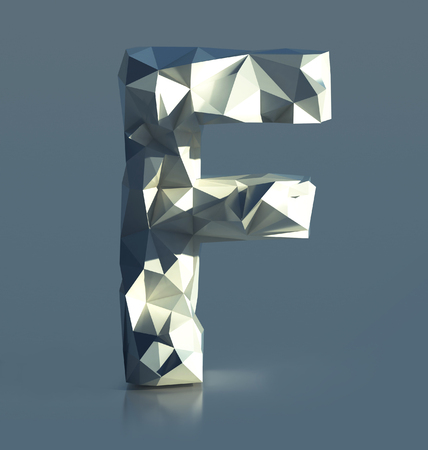 Rocky Font, Letter F, with cliff edges. Polygonal Alphabet. 3d illustration isolatedの写真素材