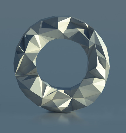 Rocky Font, Letter O, with cliff edges. Polygonal Alphabet. 3d illustration isolatedの写真素材