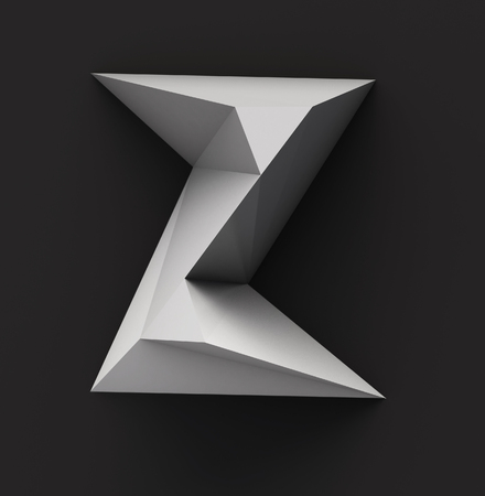 Monochrome Paper Polygonal Font on Dark Grey Background. Logo Concept. Letter Z. 3d renderingの写真素材