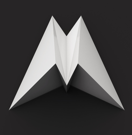 Monochrome Paper Polygonal Font on Dark Grey Background. Logo Concept. Letter M. 3d renderingの写真素材