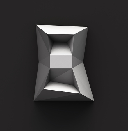 Monochrome Paper Polygonal Font on Dark Grey Background. Number 8. 3d renderingの写真素材