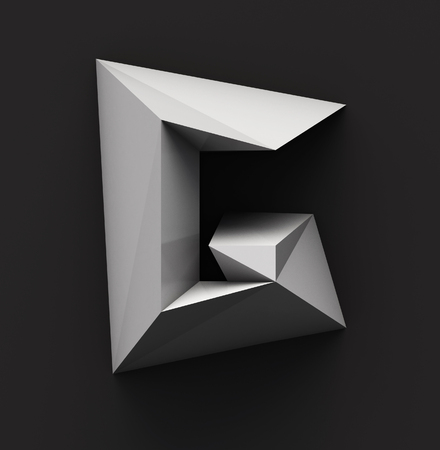 Monochrome Paper Polygonal Font on Dark Grey Background. Logo Concept. Letter G. 3d renderingの写真素材