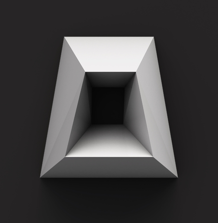 Monochrome Paper Polygonal Font on Dark Grey Background. Logo Concept. Letter O. 3d renderingの写真素材