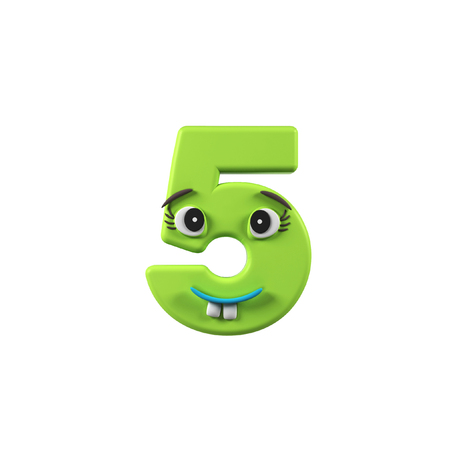 Funny Kids Font. Number 5 isolated on white background. 3d renderingの写真素材