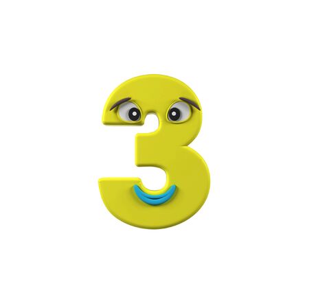 Funny Kids Font. Number 3 isolated on white background. 3d renderingの写真素材