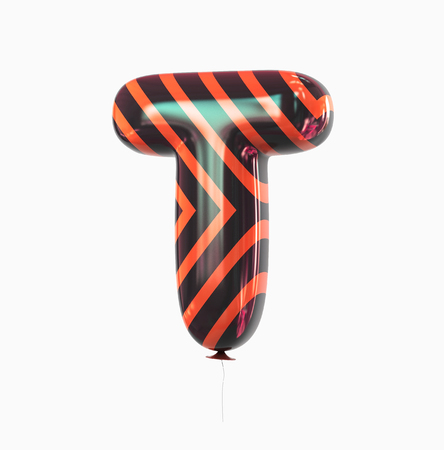 Letter T. Colorful Balloon font isolated on White Background. 3D renderingの写真素材