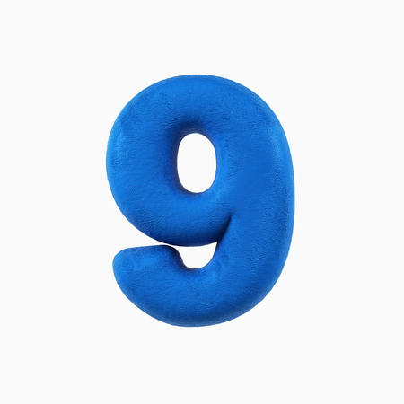 Plasticine Clay Font. Number Nine, 9. 3d rendering isolated on white backgroundの写真素材