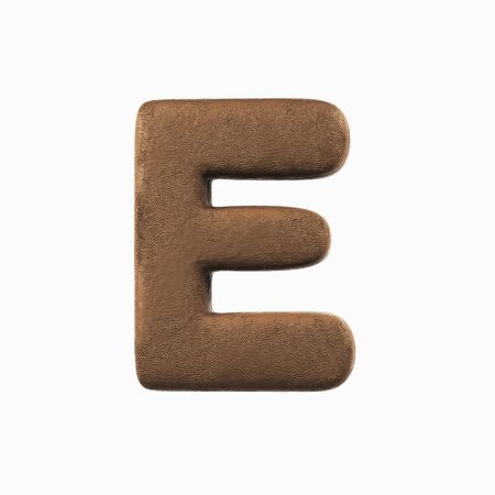 Plasticine Clay Font. E letter. 3d rendering isolated on white backgroundの写真素材