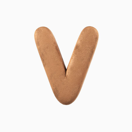 Plasticine Clay Font. V letter. 3d rendering isolated on white backgroundの写真素材