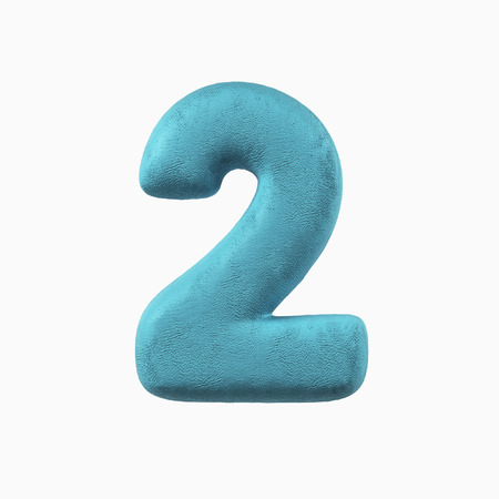 Plasticine Clay Font. Number Two, 2. 3d rendering isolated on white backgroundの写真素材