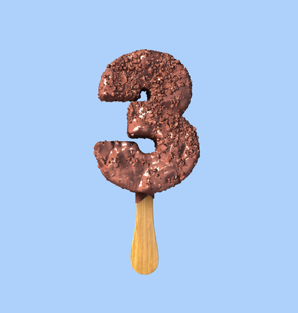 Number Third, 3. Chocolate Ice Cream Font Concept. 3d rendering isolatedの写真素材