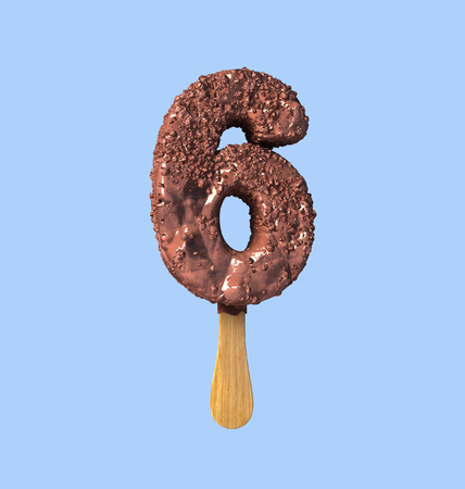 Number Six, 6. Chocolate Ice Cream Font Concept. 3d rendering isolatedの写真素材