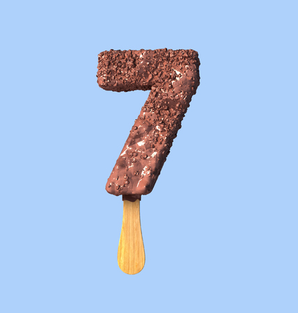 Number Seven, 7. Chocolate Ice Cream Font Concept. 3d rendering isolatedの写真素材