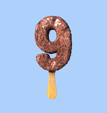 Number Nine, 9. Chocolate Ice Cream Font Concept. 3d rendering isolatedの写真素材