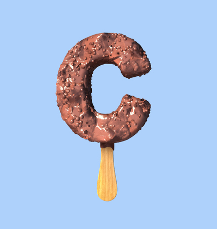 C Letter, Chocolate Ice Cream Font Concept. 3d Rendering isolatedの写真素材