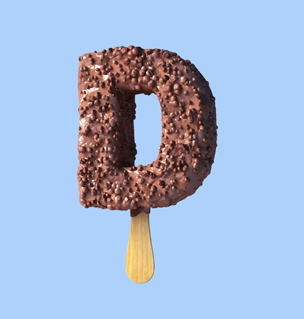 D Letter, Chocolate Ice Cream Font Concept. 3d Rendering isolatedの写真素材