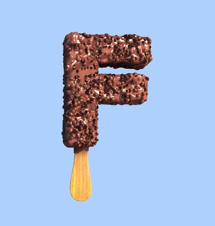 F Letter, Chocolate Ice Cream Font Concept. 3d Rendering isolatedの写真素材