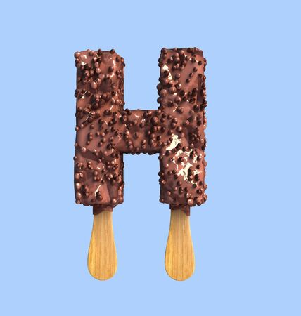 H Letter, Chocolate Ice Cream Font Concept. 3d Rendering isolatedの写真素材