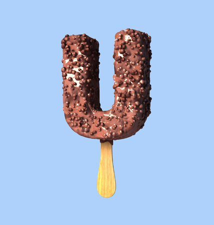 U Letter, Chocolate Ice Cream Font Concept. 3d Rendering isolatedの写真素材